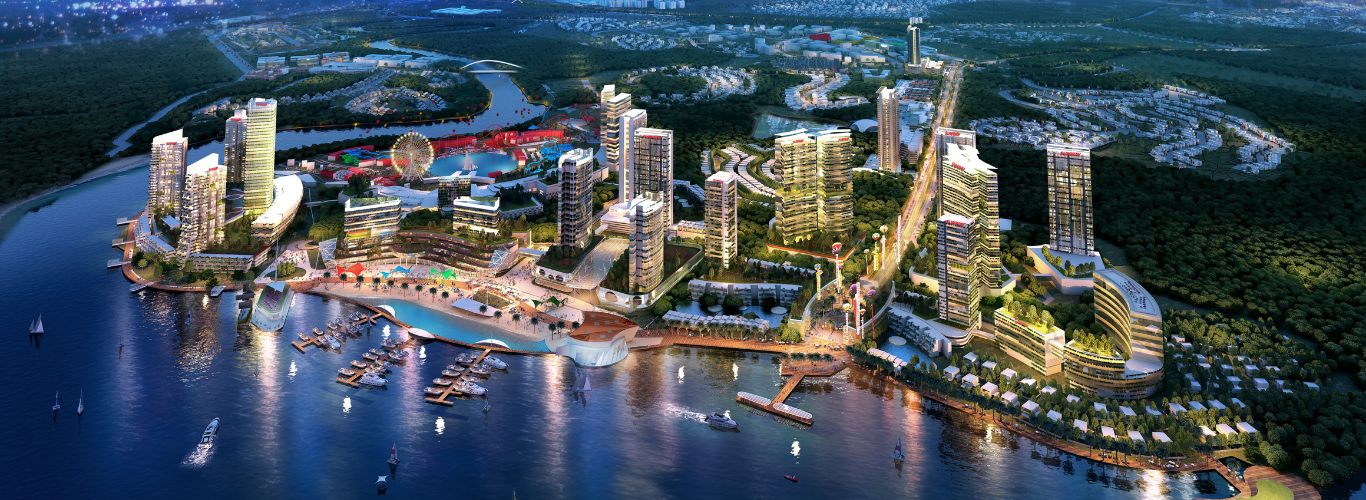 Aerial view of Sunway City Iskandar Puter & Sunway Hotel Big Box at night