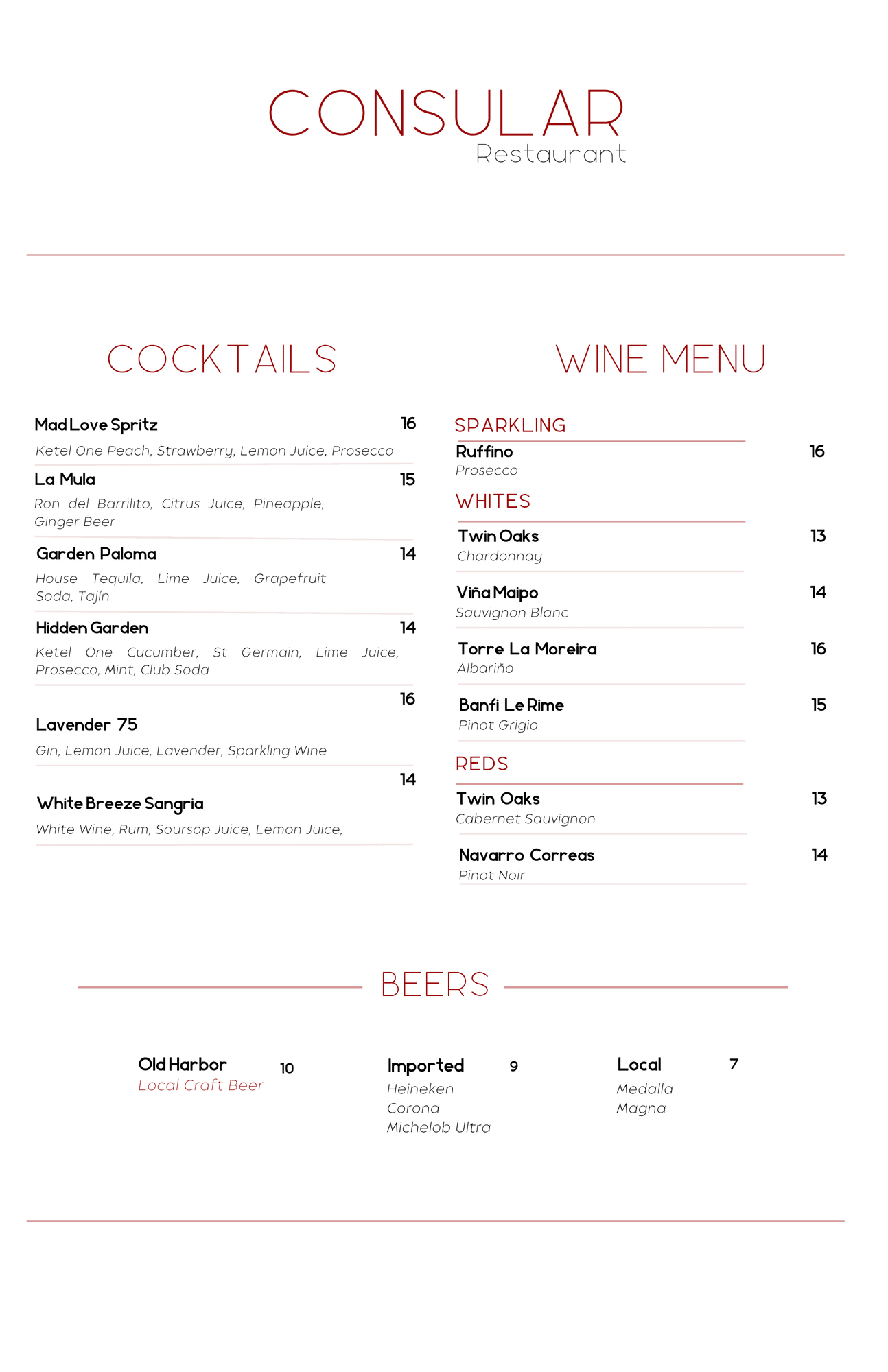 Cocktails Menu