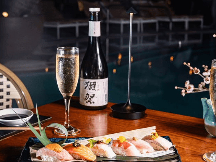 fresh sushi and champagne at blue ribbon sushi miami beach