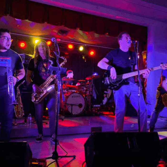 Hott Toddy's Band will perform at ICONA Windrift in 2022: Band on stage with pink lighting