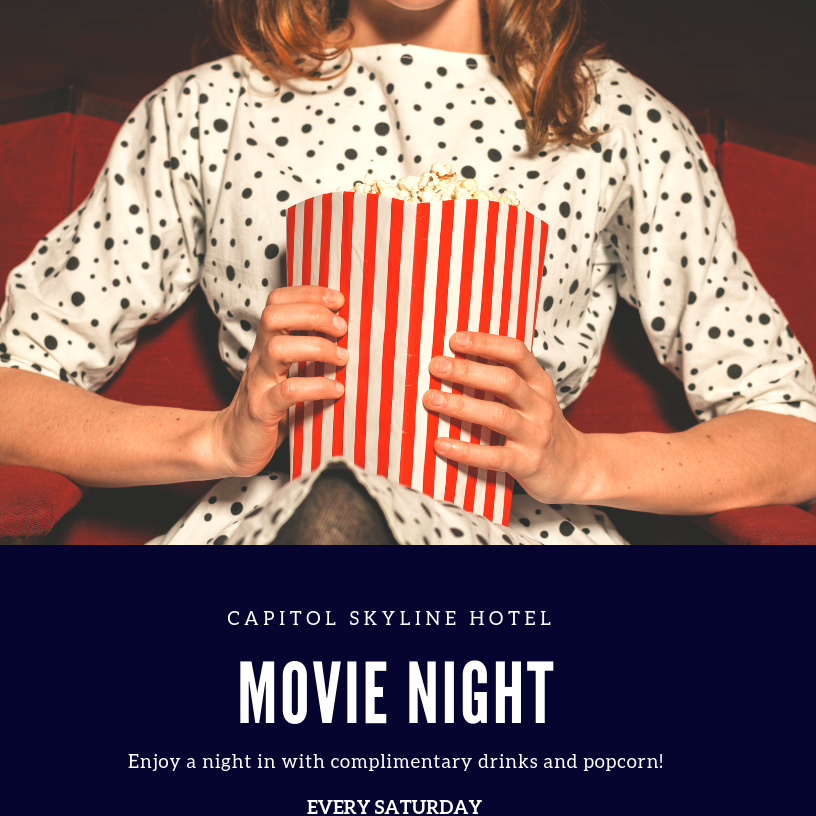 A movie night poster at Capitol Skyline Hotel