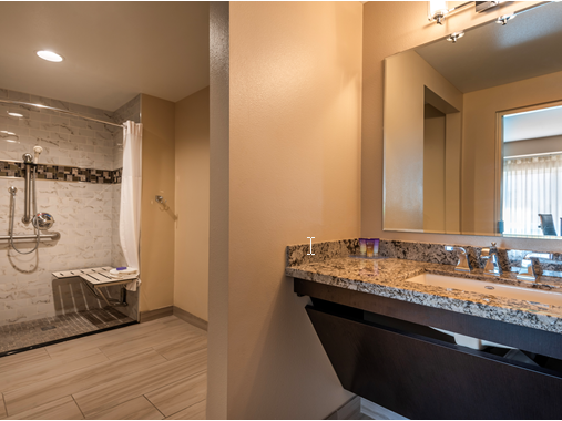 Accessible Room's bathroom at Grand Legacy at The Park Anaheim.