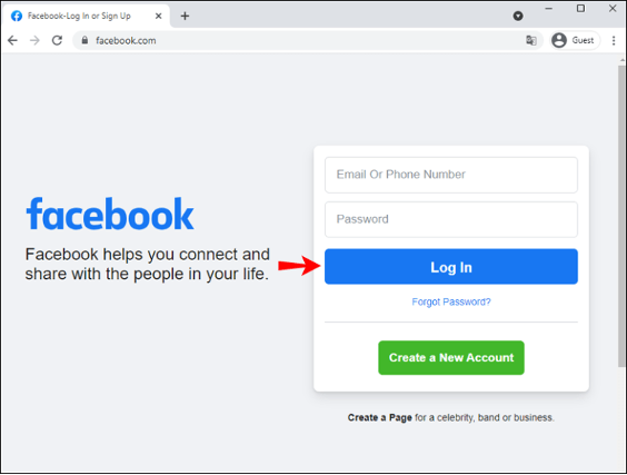 How to configure Facebook login page for Guest users