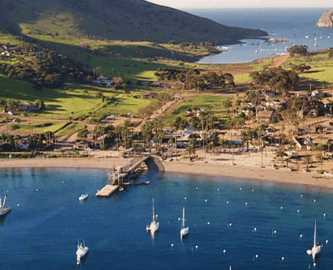 Aerial View of Two Harbors & the mountains at Catalina Island Company