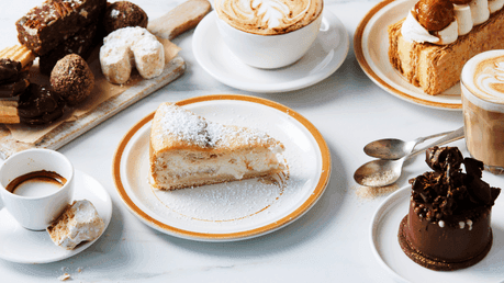 Attractive spread of desserts and coffee, perfect for a sweet treat at Corner Cafe in Novotel Sydney
