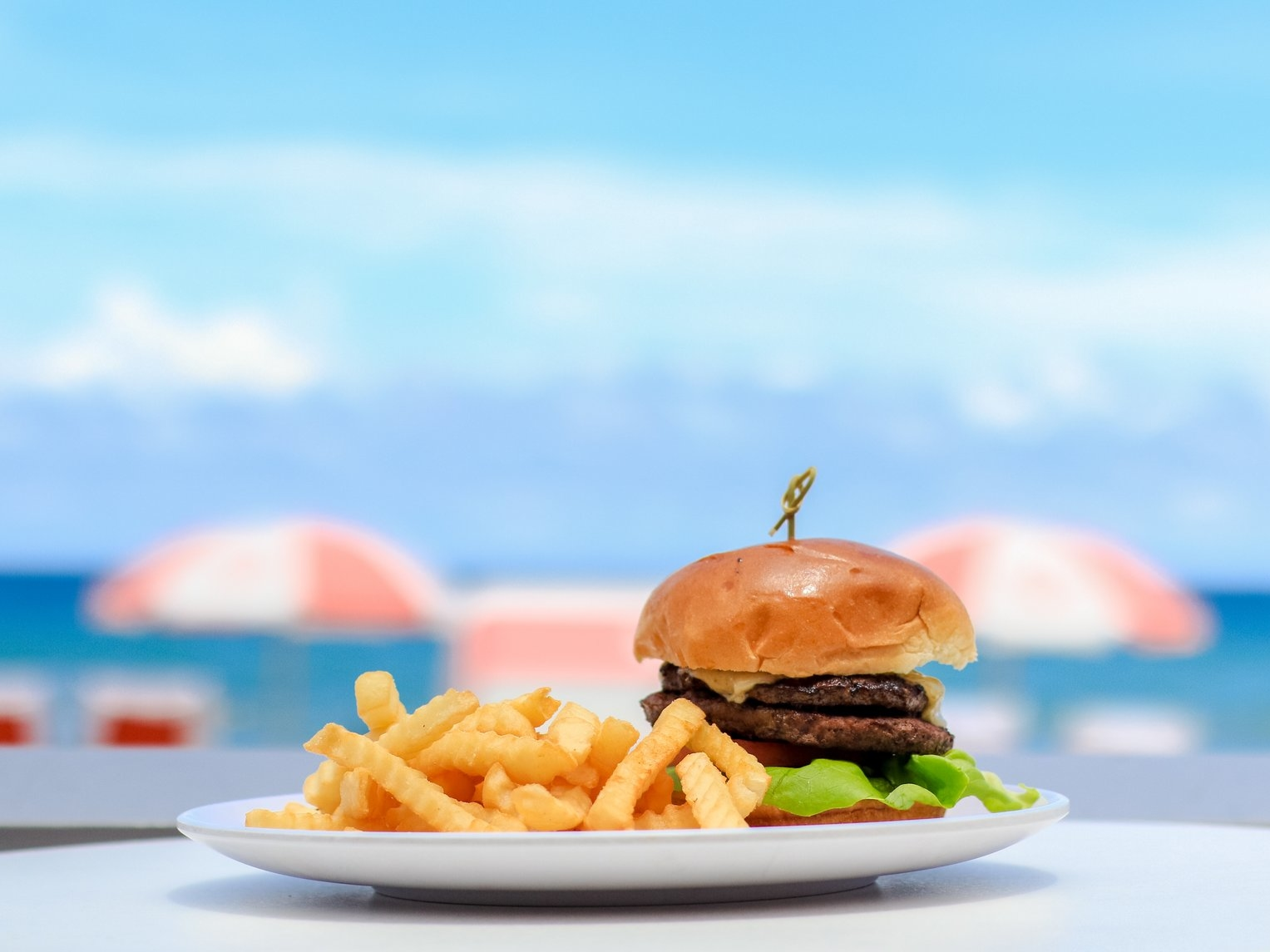 Closeup on a burger meal at Diplomat Beach Resort