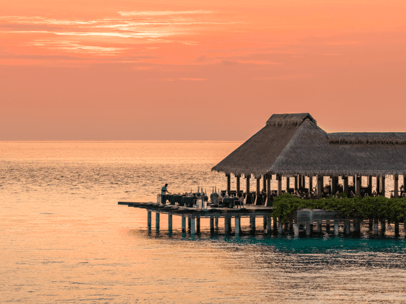 Drone shot of firedoor, an overwater fine dining restaurant at Grand Park Kodhipparu Maldives