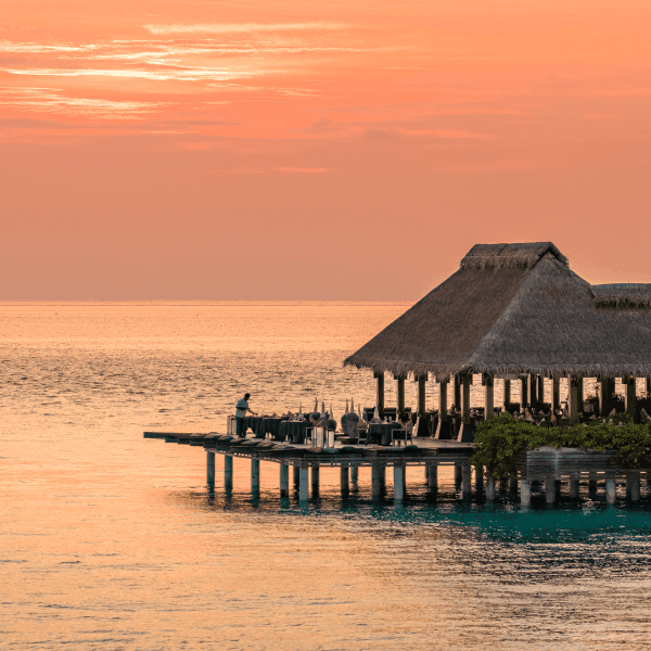 Overwater finedining restaurant, Firedoor with sunset background in the Maldives