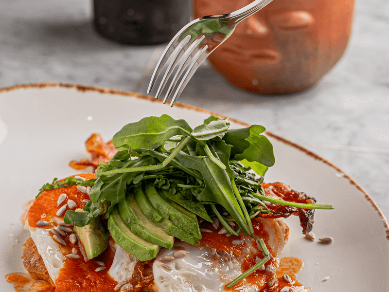 Elegant dish featuring avocado atop a tomato-sauced base, served at Los Canarios in Fiesta Americana Travelty