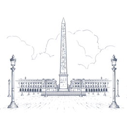Illustration de la Place de la Concorde avec son obélisque et ses lampadaires à Hotel Westminster Warwick Paris