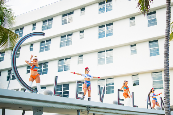 Female girls performing for picture at Clevelander South Beach