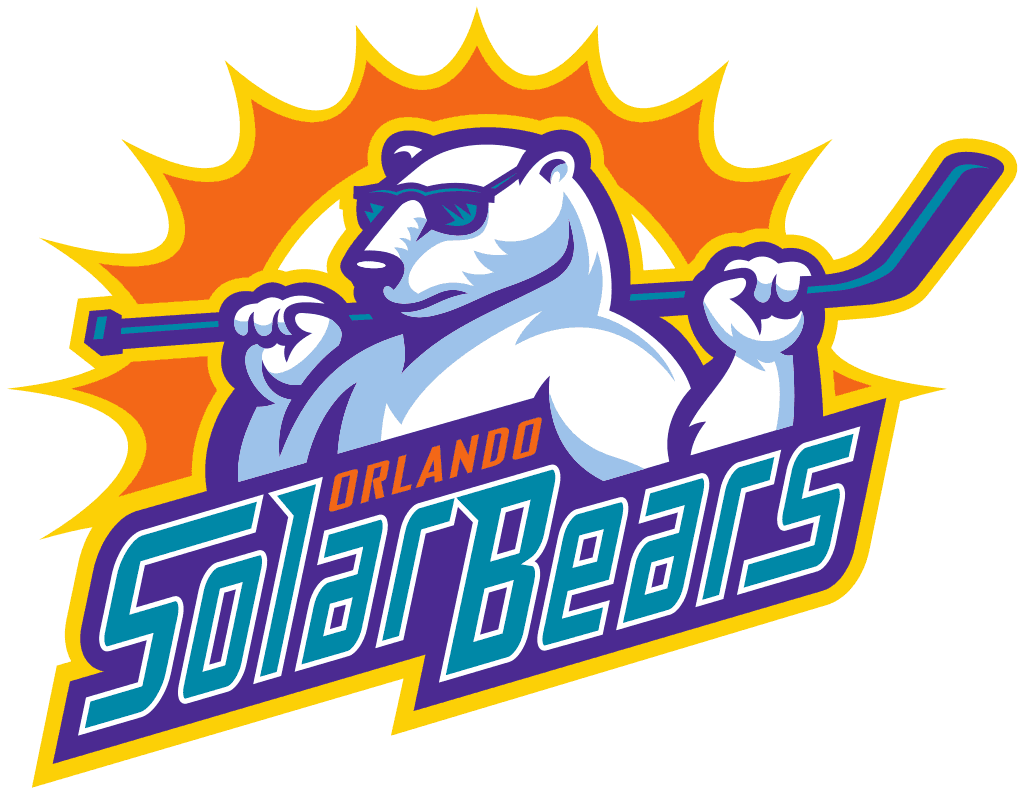 The Orlando Solar Bears logo with a polar bear wearing sunglasses carrying a hockey stick over his shoulder.