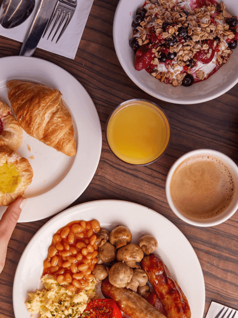 breakfast with pastries and coffee