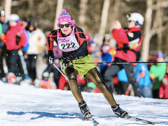 Skier in number 222 competes in the Stowe Derby event.