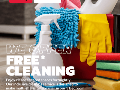 Cleaning supplies including spray bottle, sponges, gloves, and microfiber cloth arranged in a red bucket at UniLodge Park Avenue.