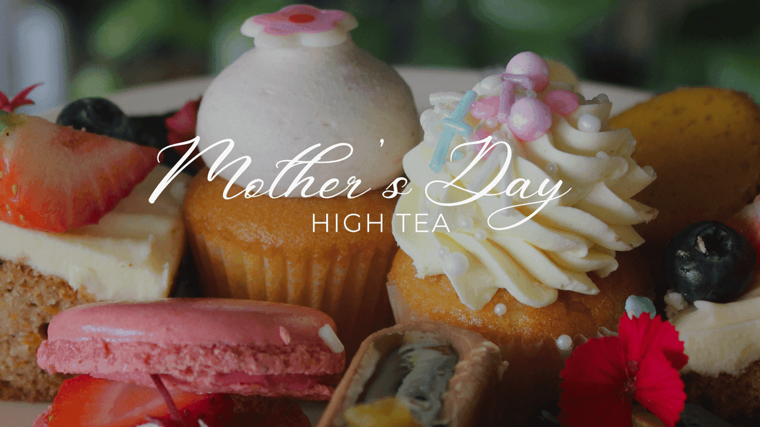 Assorted desserts with the text Mother's Day High Tea on the Central Coast.