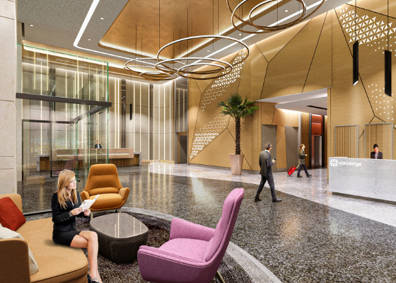 Modern interior of the lobby area with reception at Sunway Lagoon