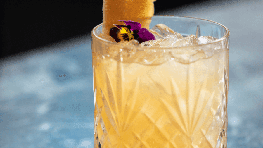 Close-up of a cocktail served in Rugby Grille at Townsend Hotel