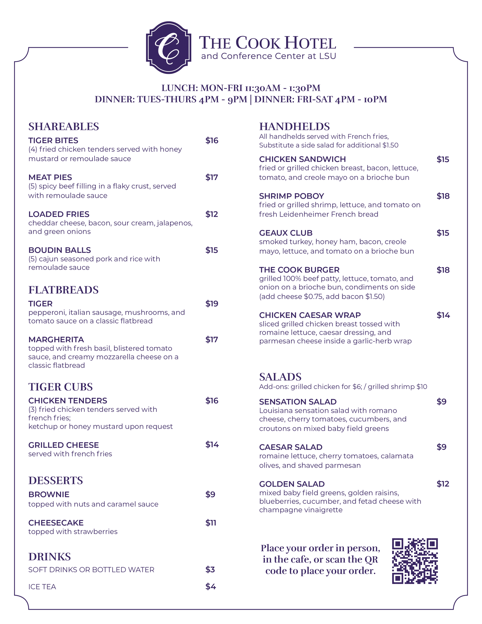 Cook Hotel Menu