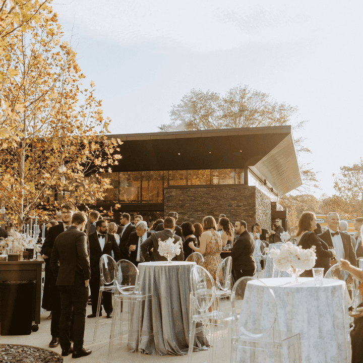 Exterior Shot of reception party in fall