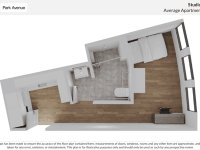Floor plan of a 35sqm Studio Accessible apartment at UniLodge Park Avenue.