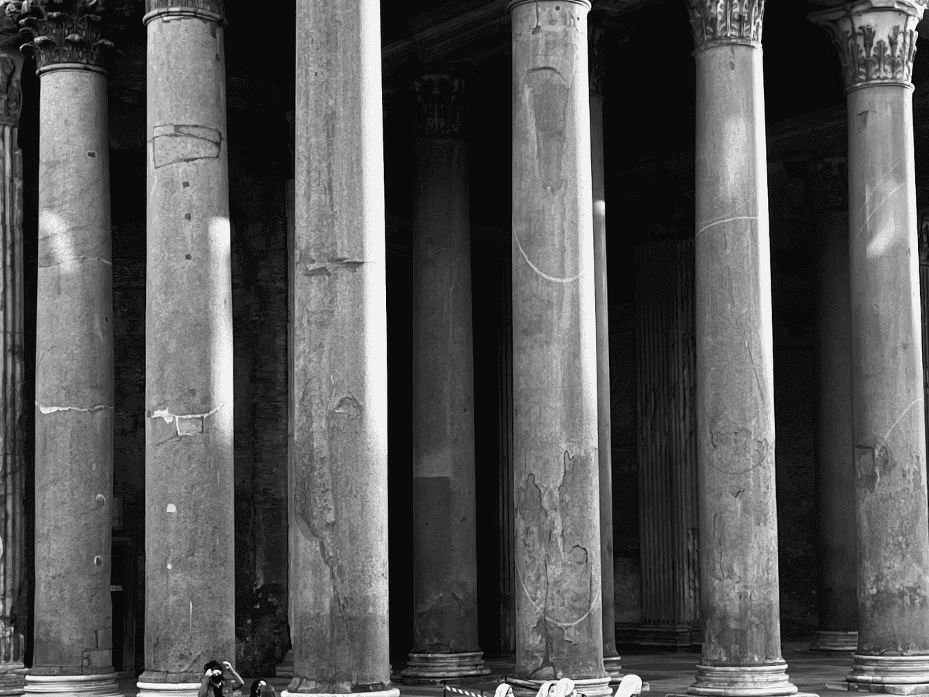 Line of ancient stone columns at the Pantheon near Margutta 19