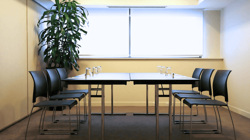 Table setup with black chairs, and a large plant in Kurrajong at Novotel Sydney International Airport