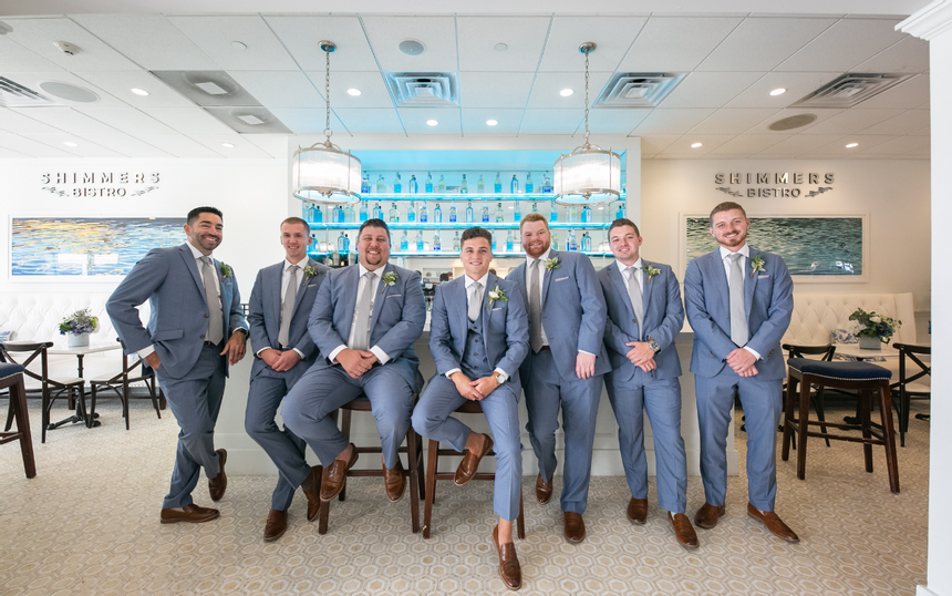 Groom and groomsmen pose for a photo at our wedding venue in Avalon, NJ