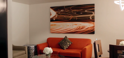 Living area & dining table in a Suite at Hotel Angeleno