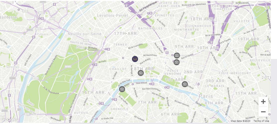 Web Map location of Warwick Paris Champs Elysées 