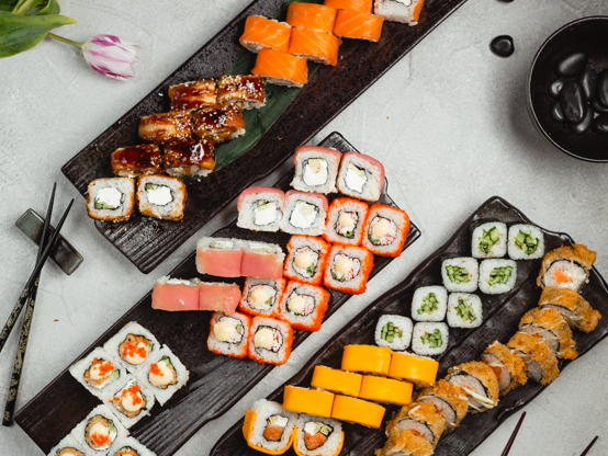 Variety of shushi served in Sushi Café at 2 Seasons Hotel & Apt