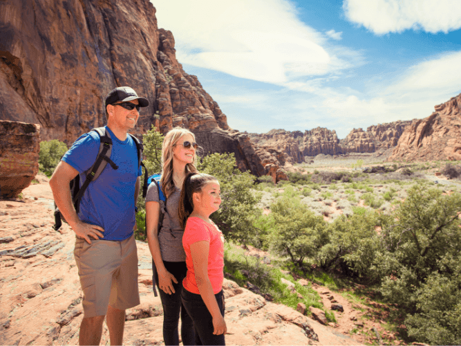 Family having a fun hiking time