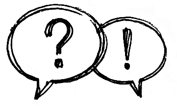 Illustration of two speech bubbles with a question mark and an exclamation mark used at The Independent Suites