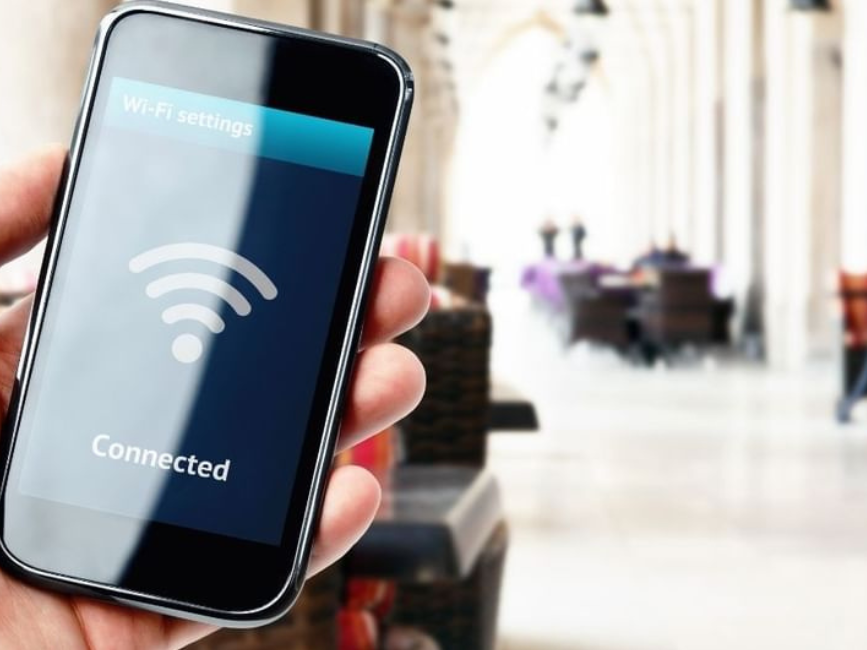 Close-up of Free Wi-Fi connection on mobile at Brady Hotels