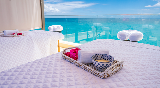 Spa bed & amenities with sea view at Morgan Resort Spa Village
