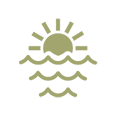 Icon of sun over water.