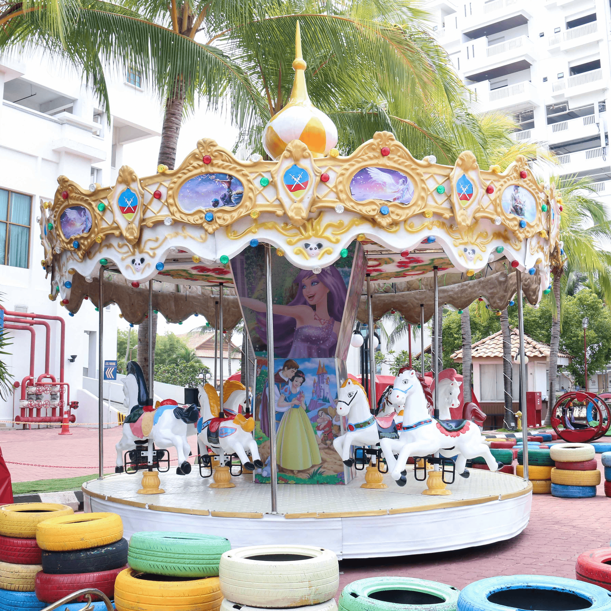 Fairy tale-themed merry-go-round for children at Lexis PD