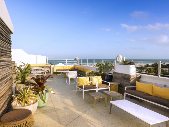 Rooftop lounge with beach view at at Clevelander South Beach
