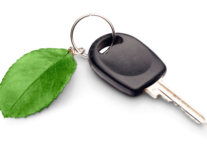 A car key with a green leaf key tag at The Centennial Hotel