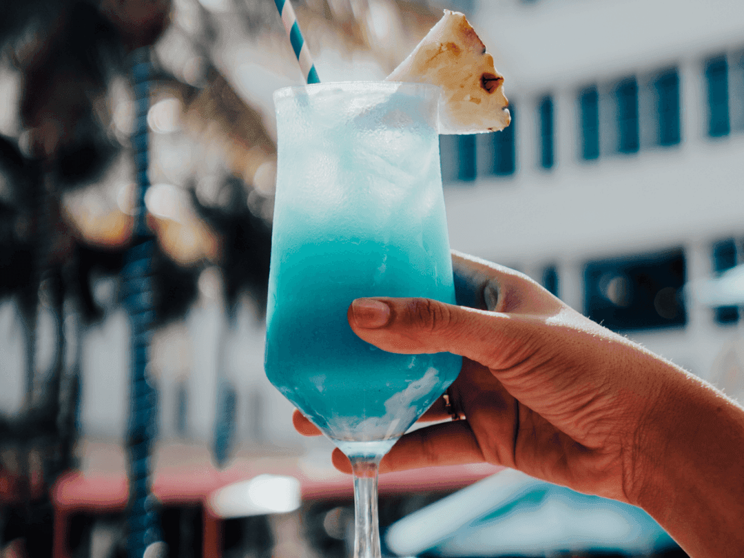 Close-up of a Iced cocktail glass at Clevelander South Beach 