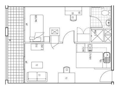 1 Bedroom Apartment Deluxe (with Balcony) - Floor Plan