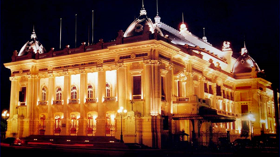 Exterior view of Hanoi Opera House at night near Sunway Hotel Hanoi