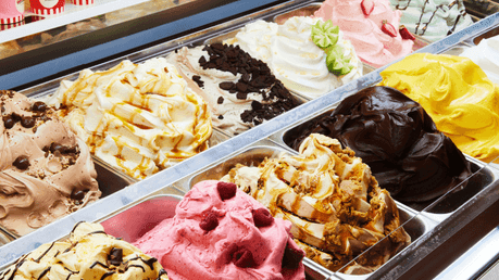 Vibrant display case showcasing assorted gelato flavors, a tempting dessert at Gelatissimo in Novotel Sydney