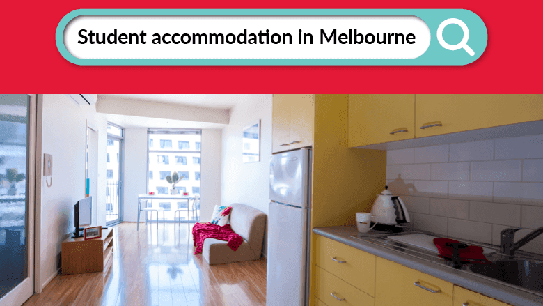 Student Living - 570 Swanston Melbourne accommodation featuring living area and kitchen with yellow cabinets.