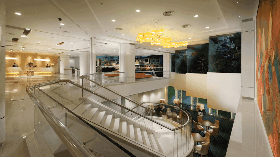 Luxury interior of spiral staircase in the lobby of Sunway Hotel Georgetown