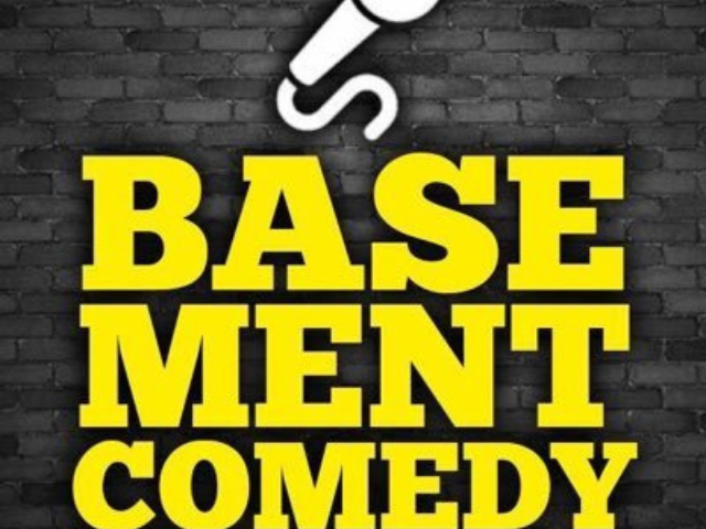 basement comedy club heading set on a tiled background 