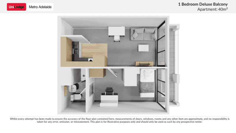 1 Bedroom Deluxe Balcony Floorplan