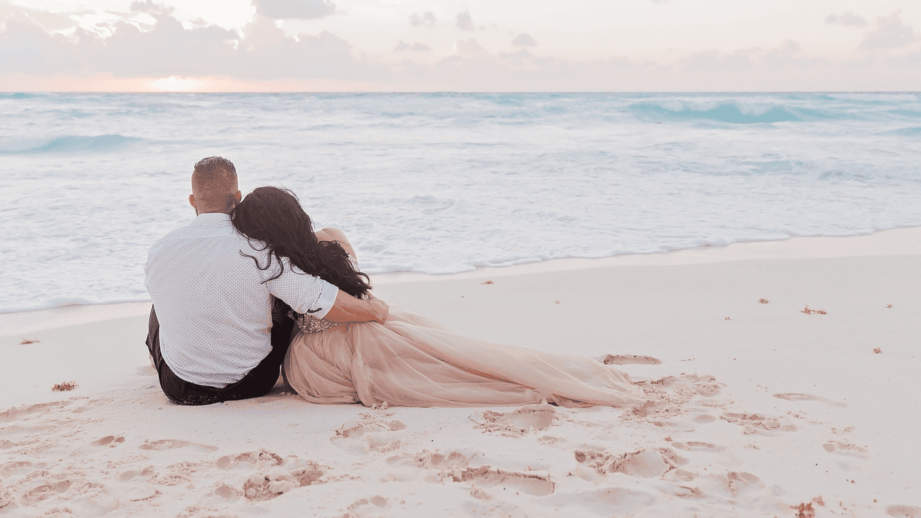 Wedded couple relaxing by the beach near FA Puerto Vallarta