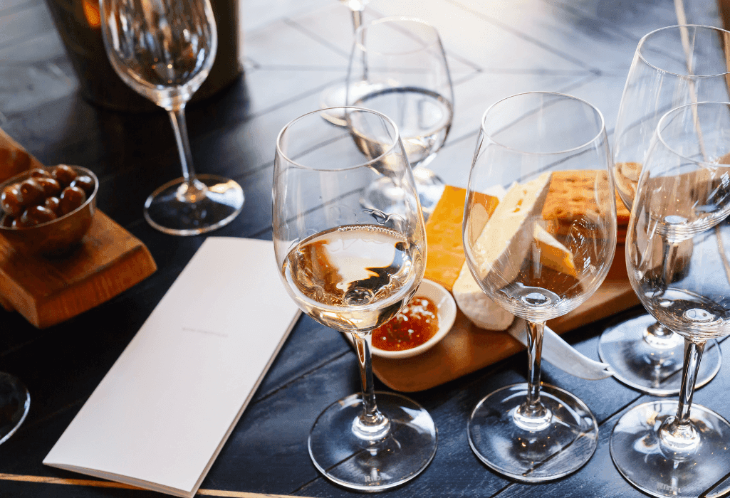 wine glasses and cheese