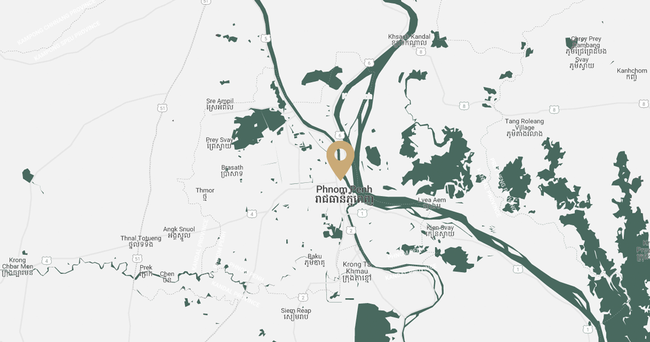 Map with pinned local attractions at Sunway Hotel Phnom Penh